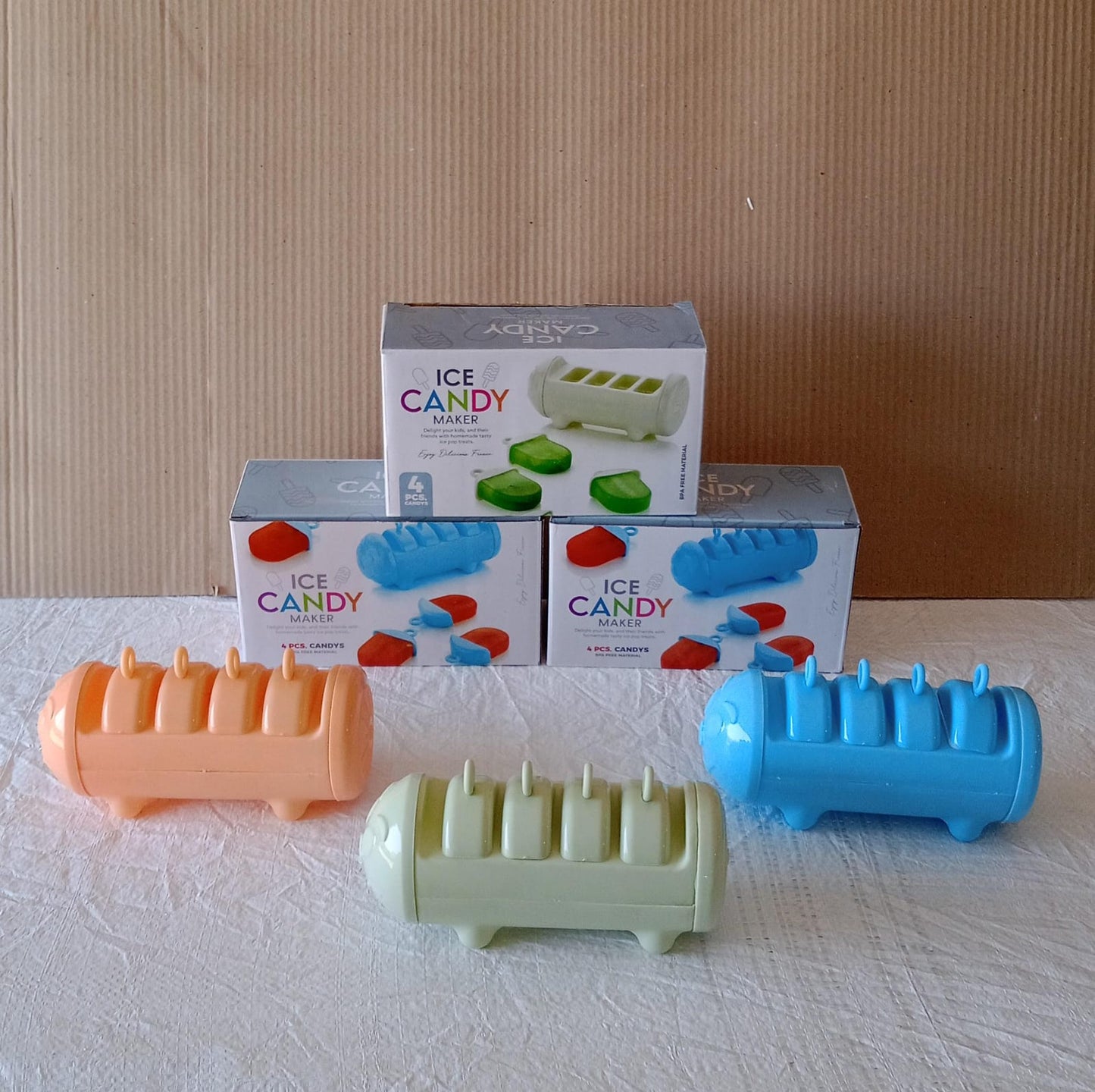 Cartoon Ice Candy Mold – 4-Cup Multicolor Set (1 Pc)