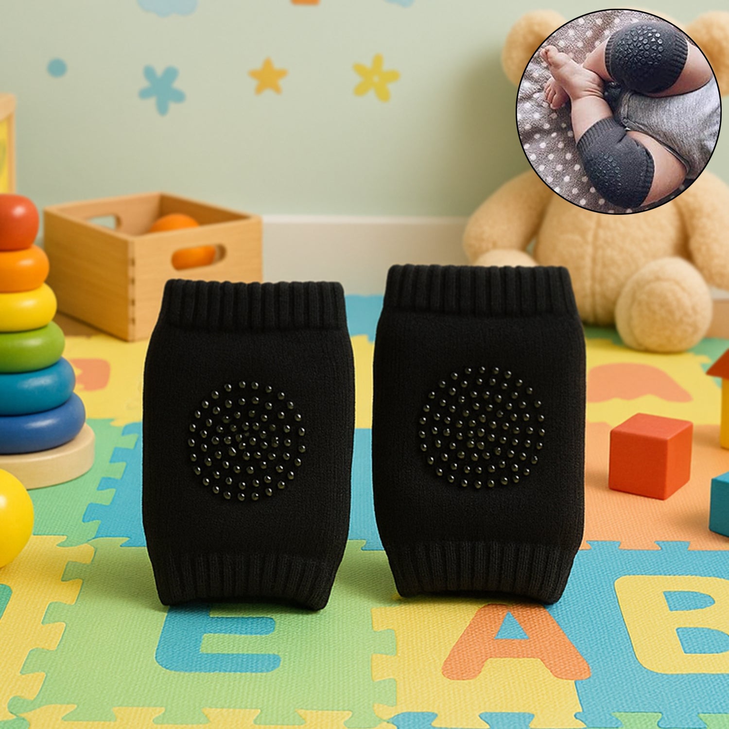 Knitted Wool Knee Warmers in Black