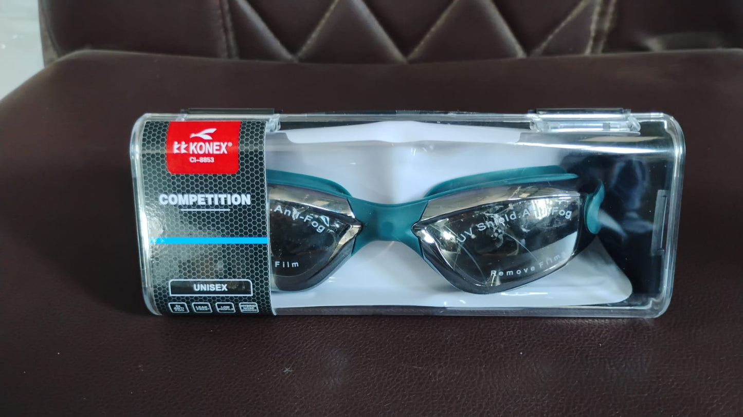 Konex Professional Anti-Fog UV Protection Swimming Goggles Mirrored Lenses and Earplugs