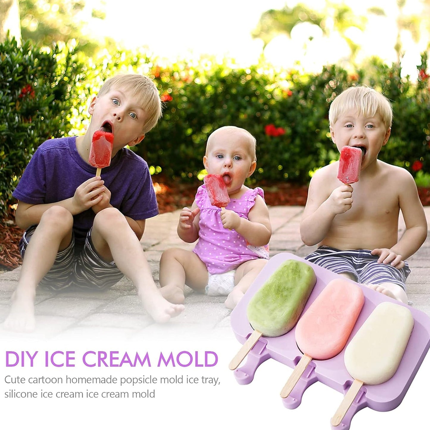 Silicone Sicle Molds – DIY Ice Pops with Lids & 50 Sticks
