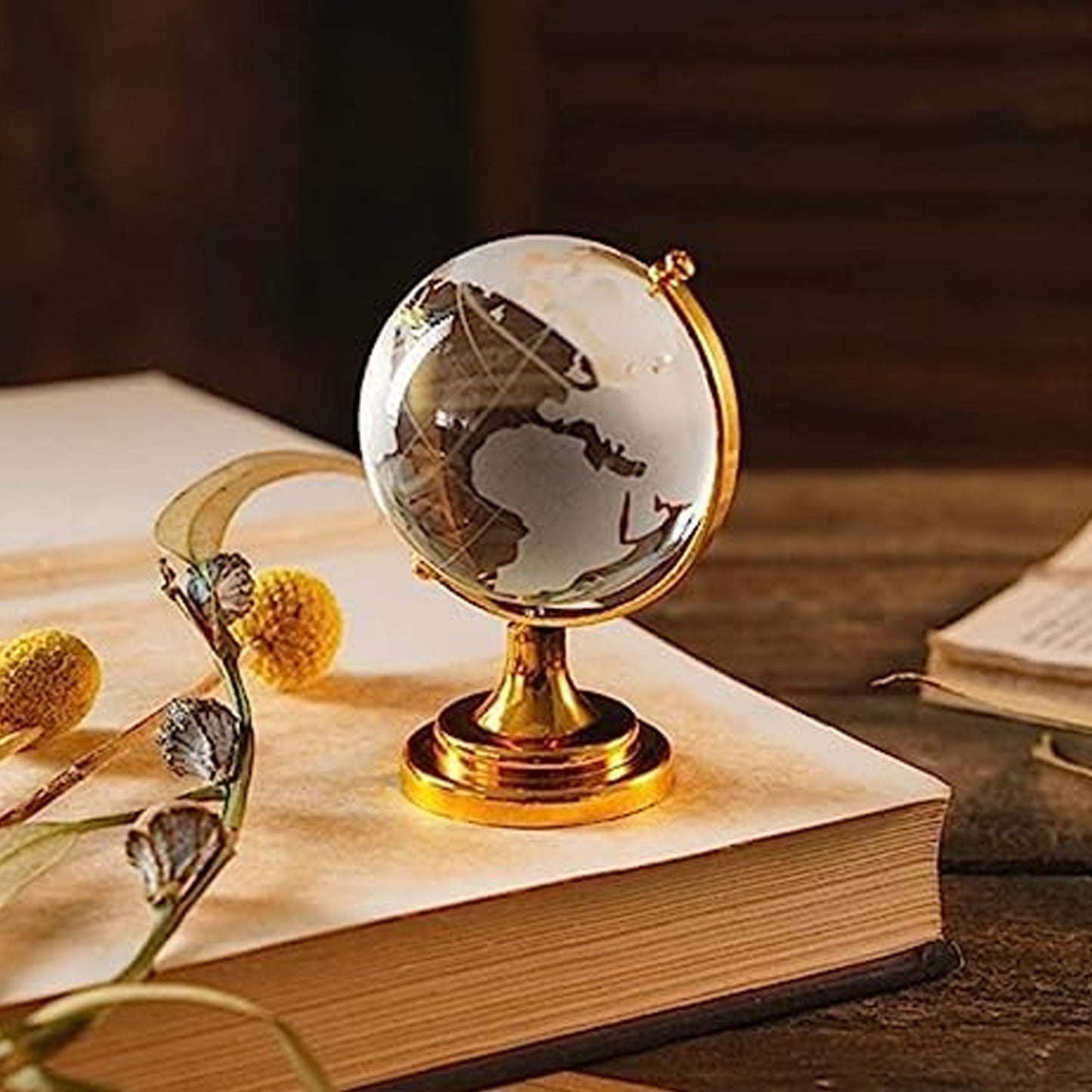 World Map with Golden Stand