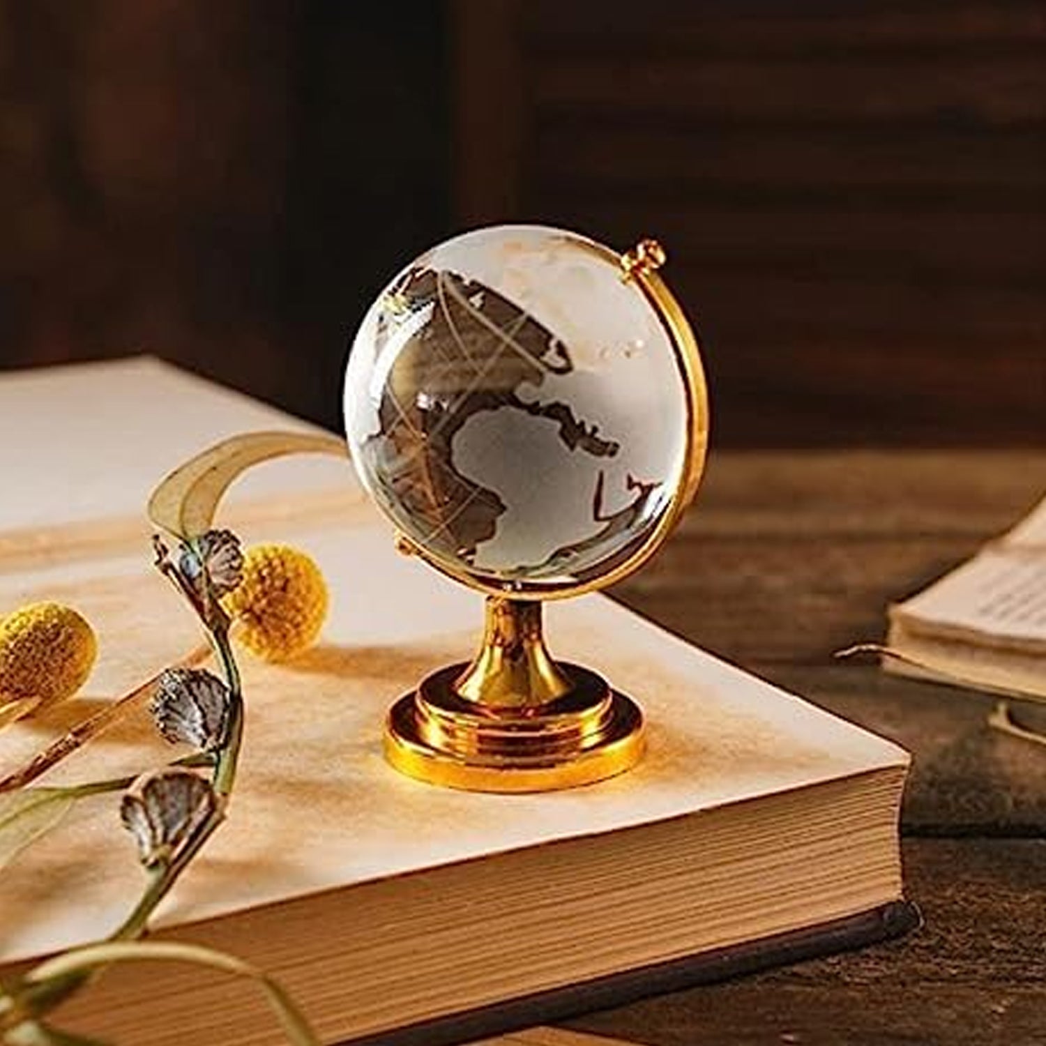 World Map with Golden Stand