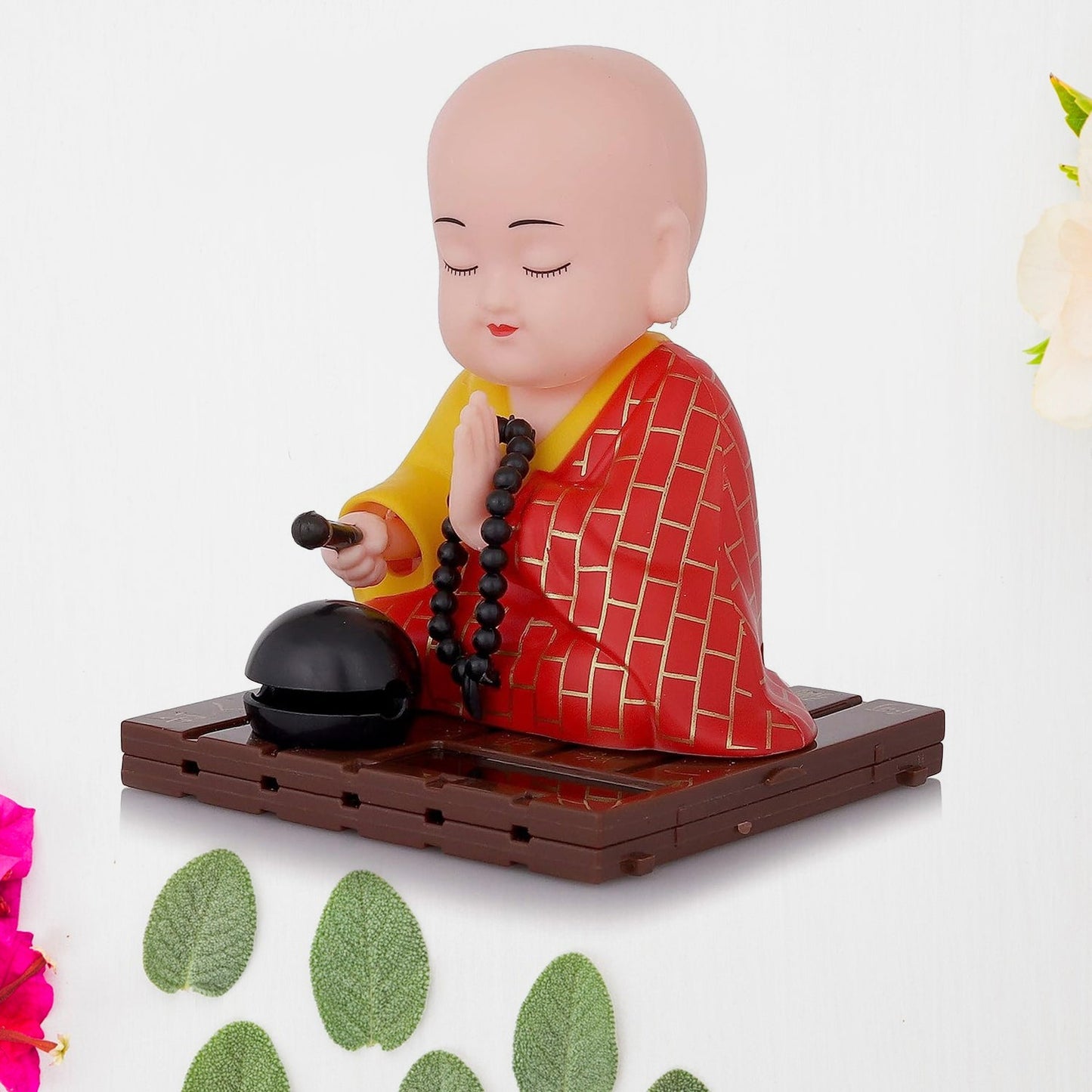 Red Solar Powered Sitting Buddha Statue (1 Pc / Medium)