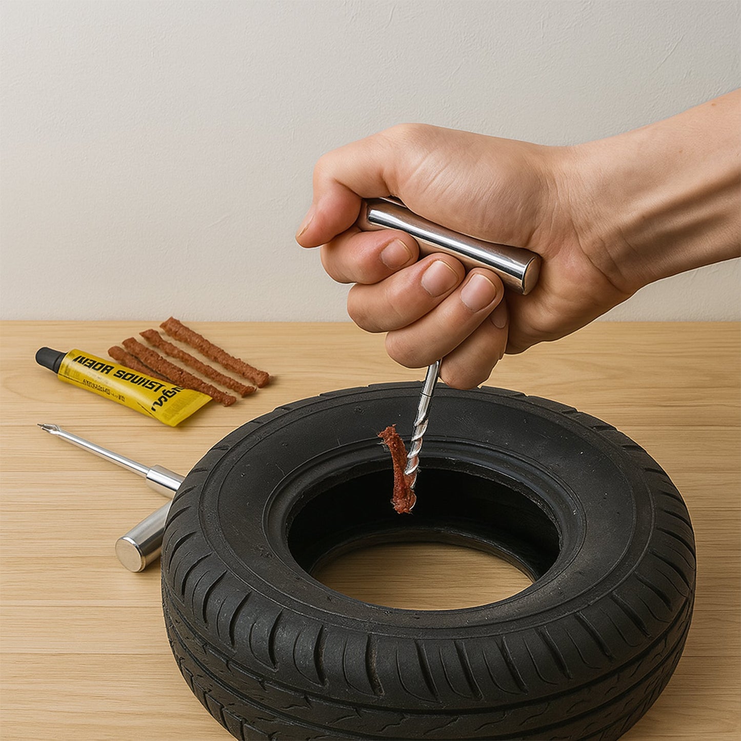 Tyre Repair Puncture Kit with 5 Rubber Strips (8 Pcs Set)
