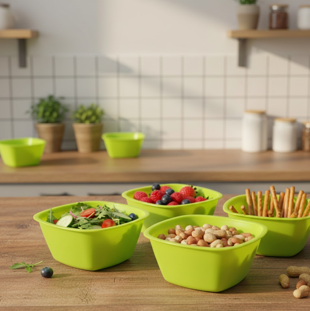 Square Plastic Bowl For Serving Food (Pack of 4)