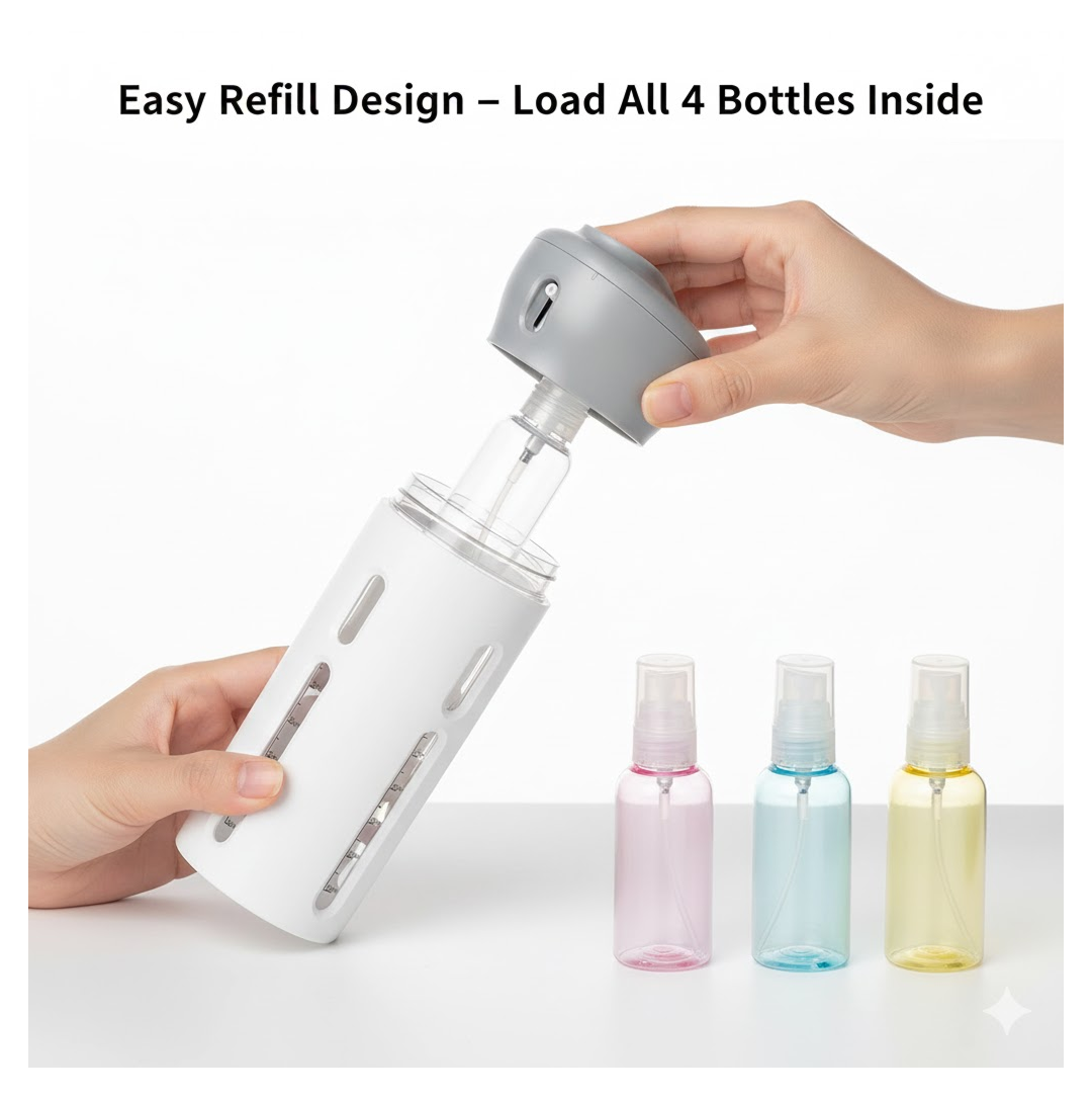 4 in 1 Travel Dispenser Bottle Set Travel Refillable Cosmetic Containers Set