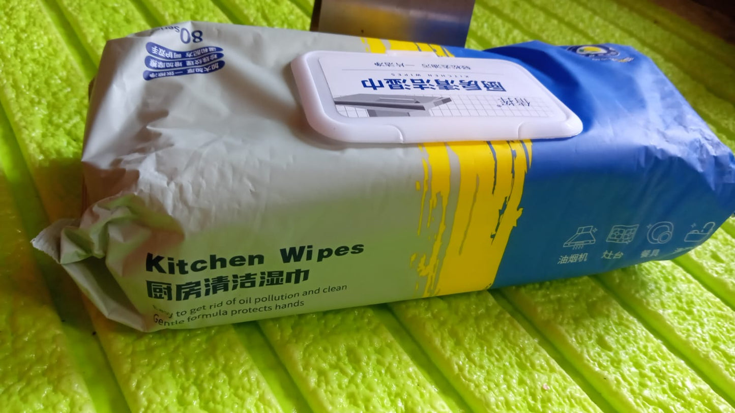 Strong Decontamination Kitchen Cleaning Wet Wipes for Grease & Glass (80 Pcs)
