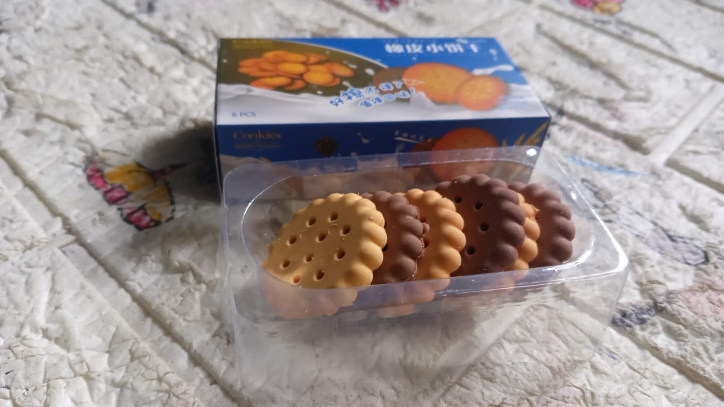 Biscuit-Shaped Erasers – Fun Rubber Stationery for Kids (6 Pcs Set)