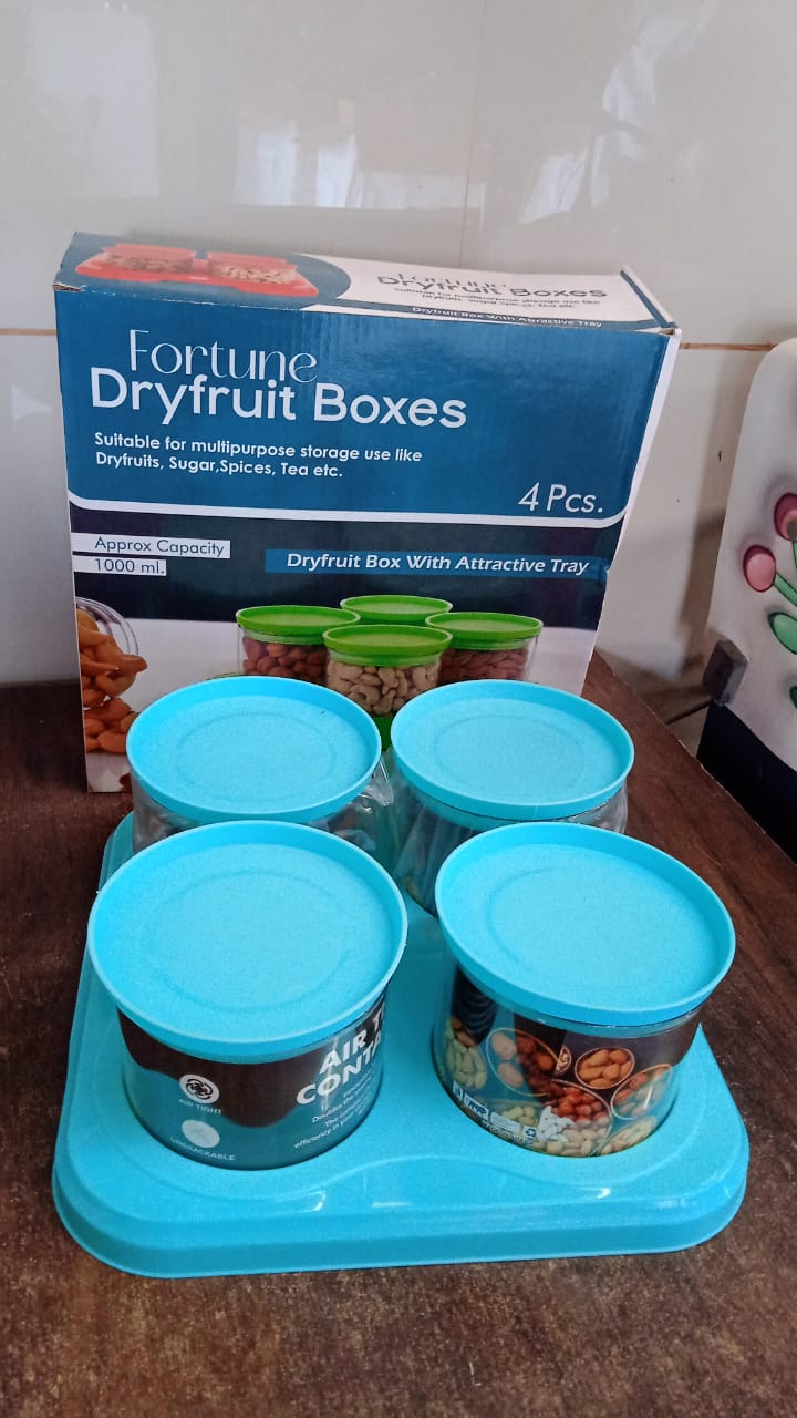 Airtight Container Jar 4 Pc Set with Tray for Kitchen