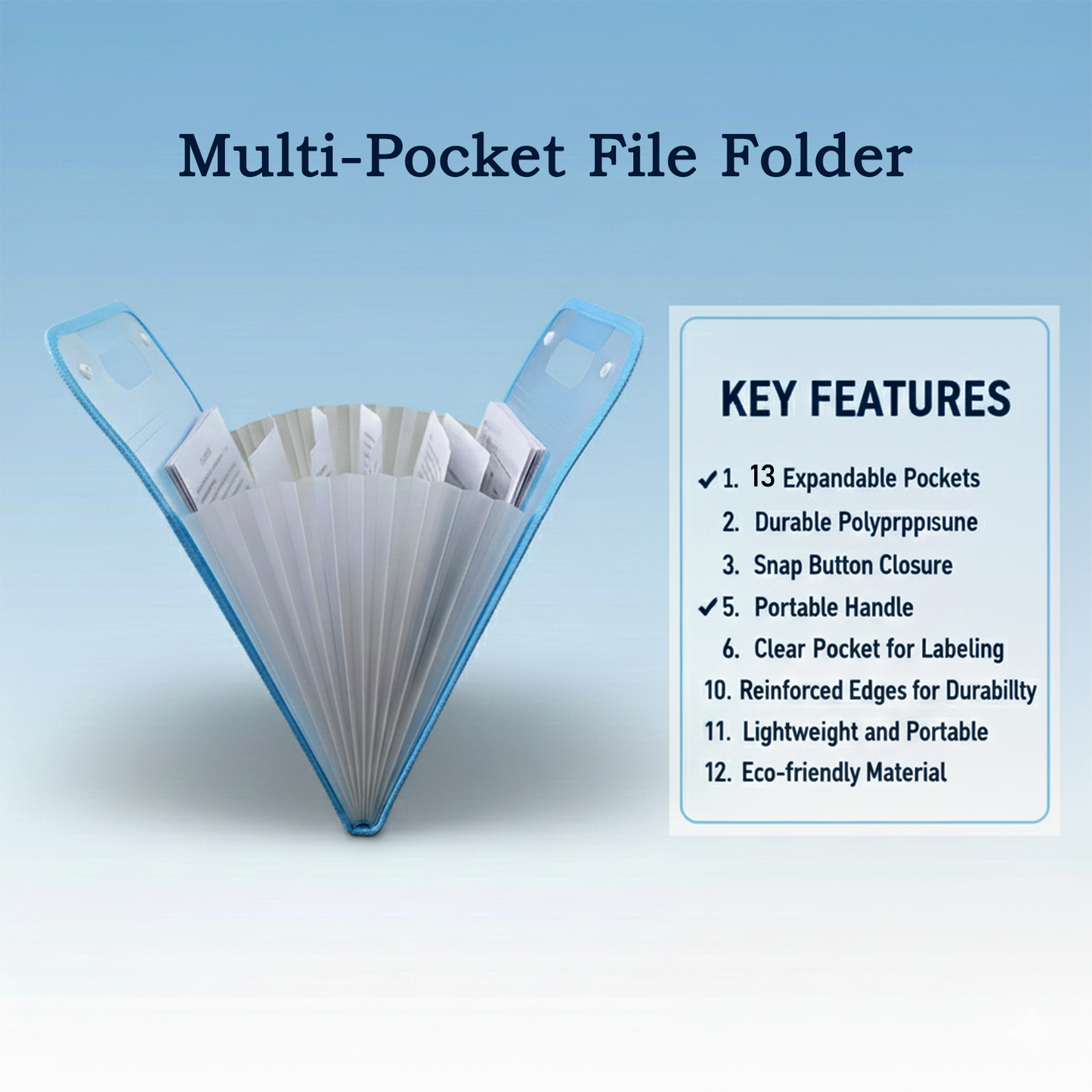 13 Pocket Document File Folder with Handle