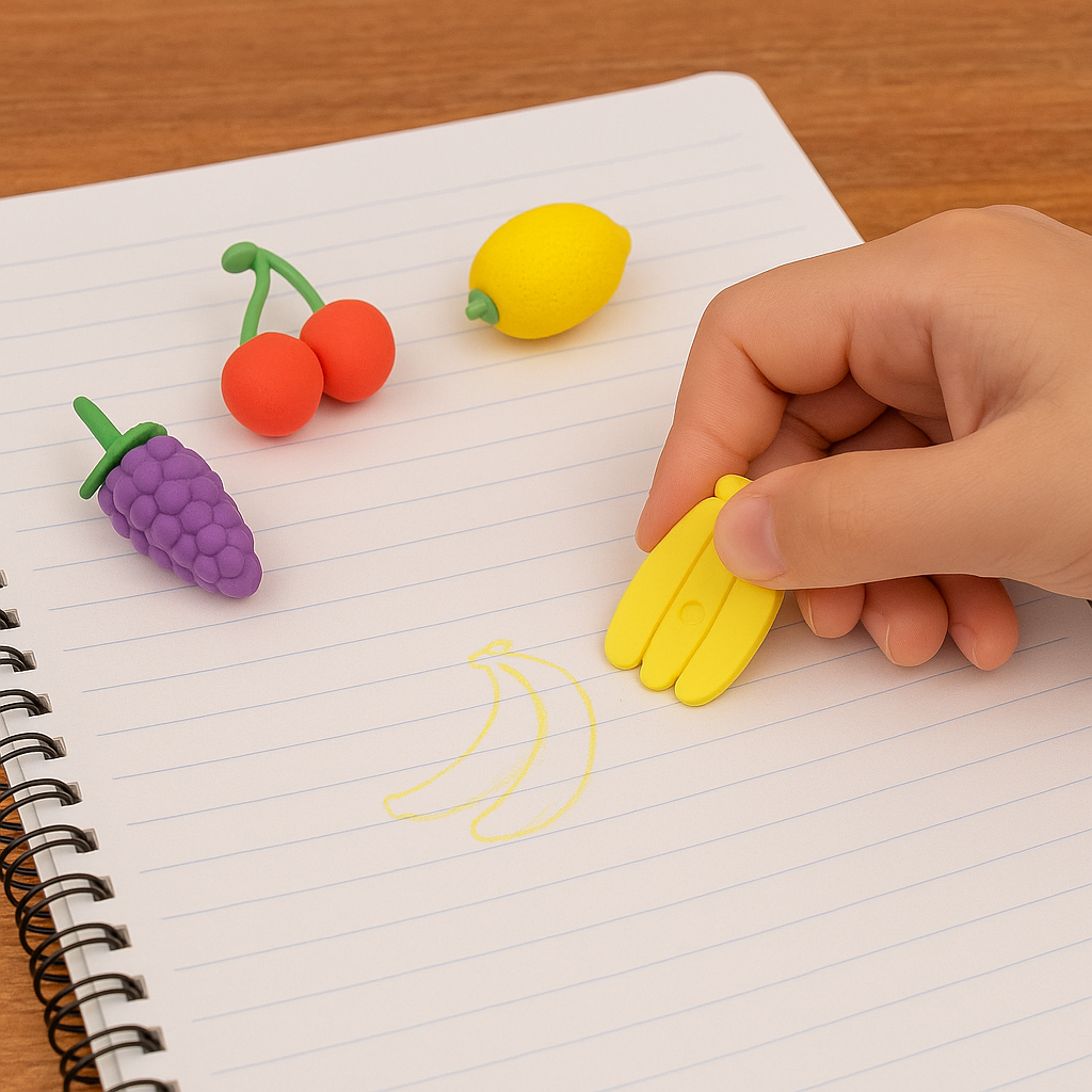 Mini Cute Vegetables and Fruits Erasers or Pencil Rubbers for Kids, 1 Set Fancy & Stylish Colorful Erasers for Children, Eraser Set for Return Gift, Birthday Party, School Prize, 3D Erasers  (4 pc Set)