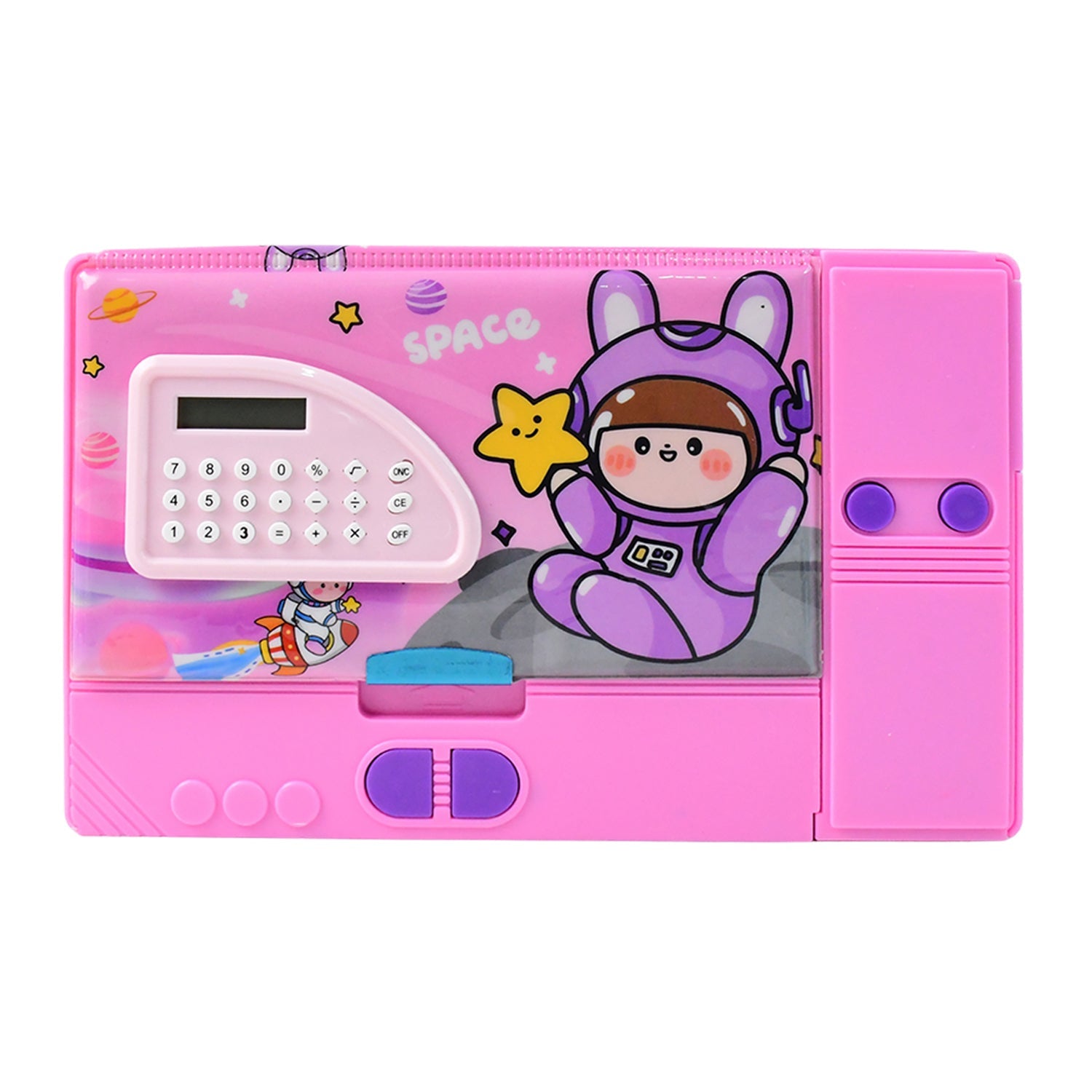 Space Print School Pencil Box with Built-in Calculator