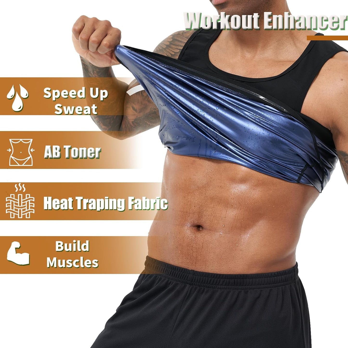 Men’s Slim Fit Sweat Shaper Tank Top (XXL/XXXL, 1 Pc)