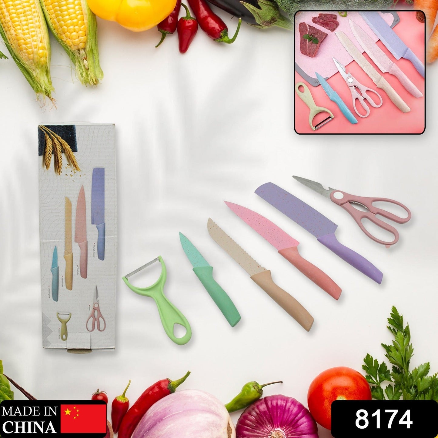 Corrugated 6 Pc Kitchen Knife Set – Professional Knives with Storage Box