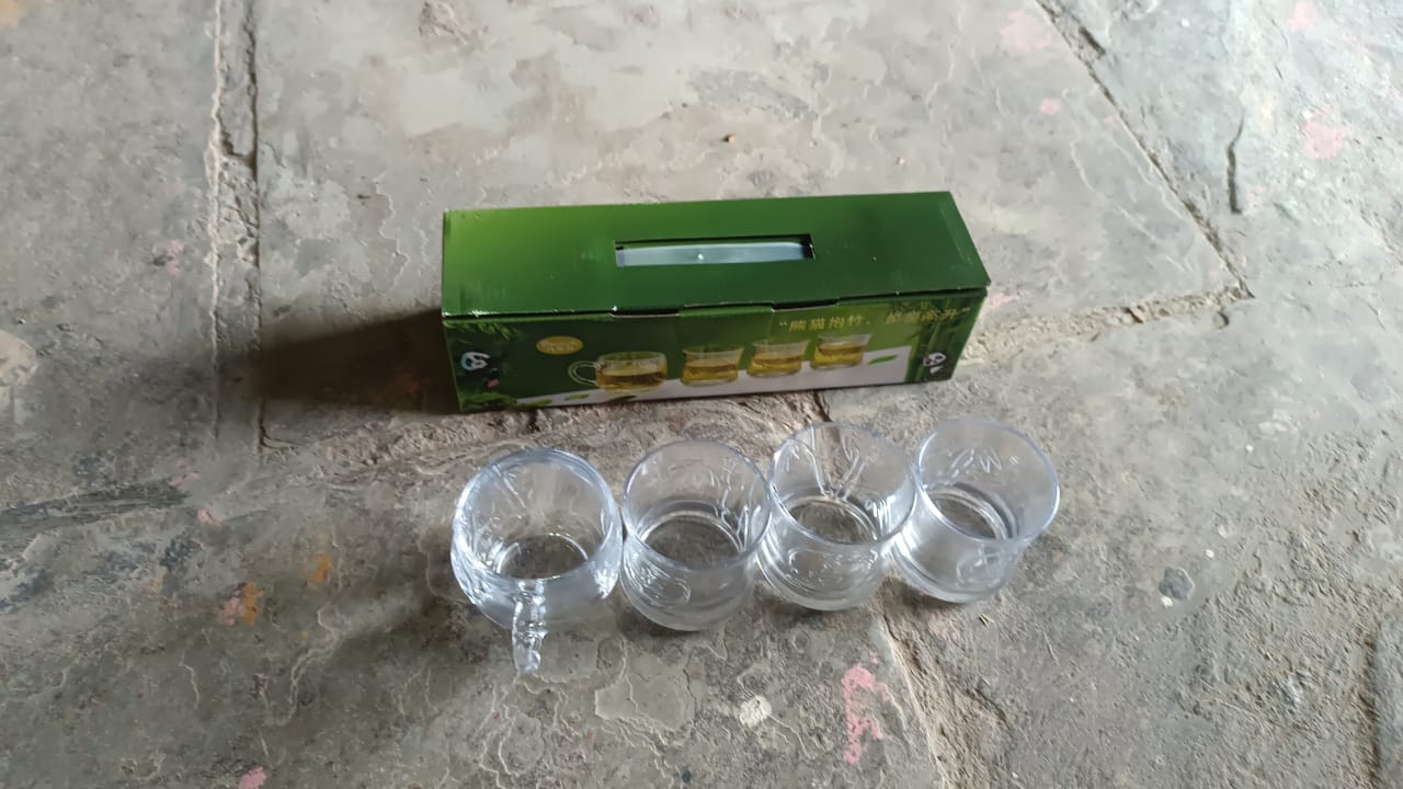 Glass 3 Pc Mug & 1 Pc Cup Set, Water glass (4 Pcs Set)